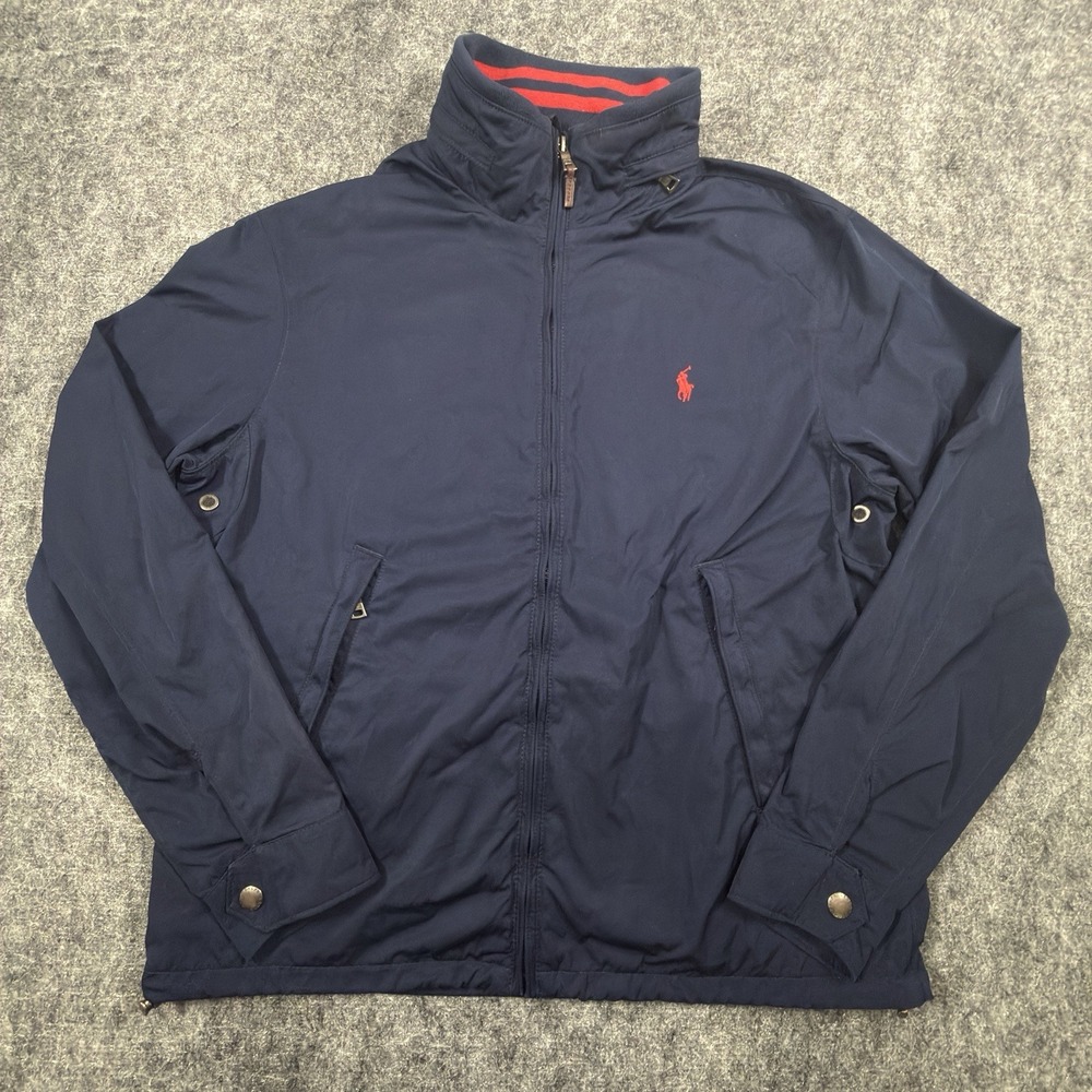 Vintage Polo Ralph Lauren Windbreaker Mens M Blue Zip Off Sleeves Hood Pony 90s